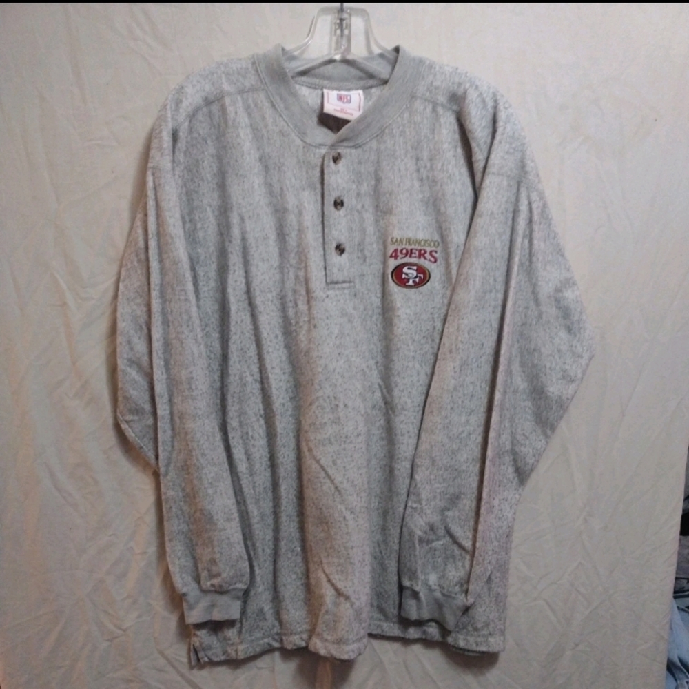San Francisco 49ers Vintage Henley Fleece Gray Pullover Long Sleeve size Large